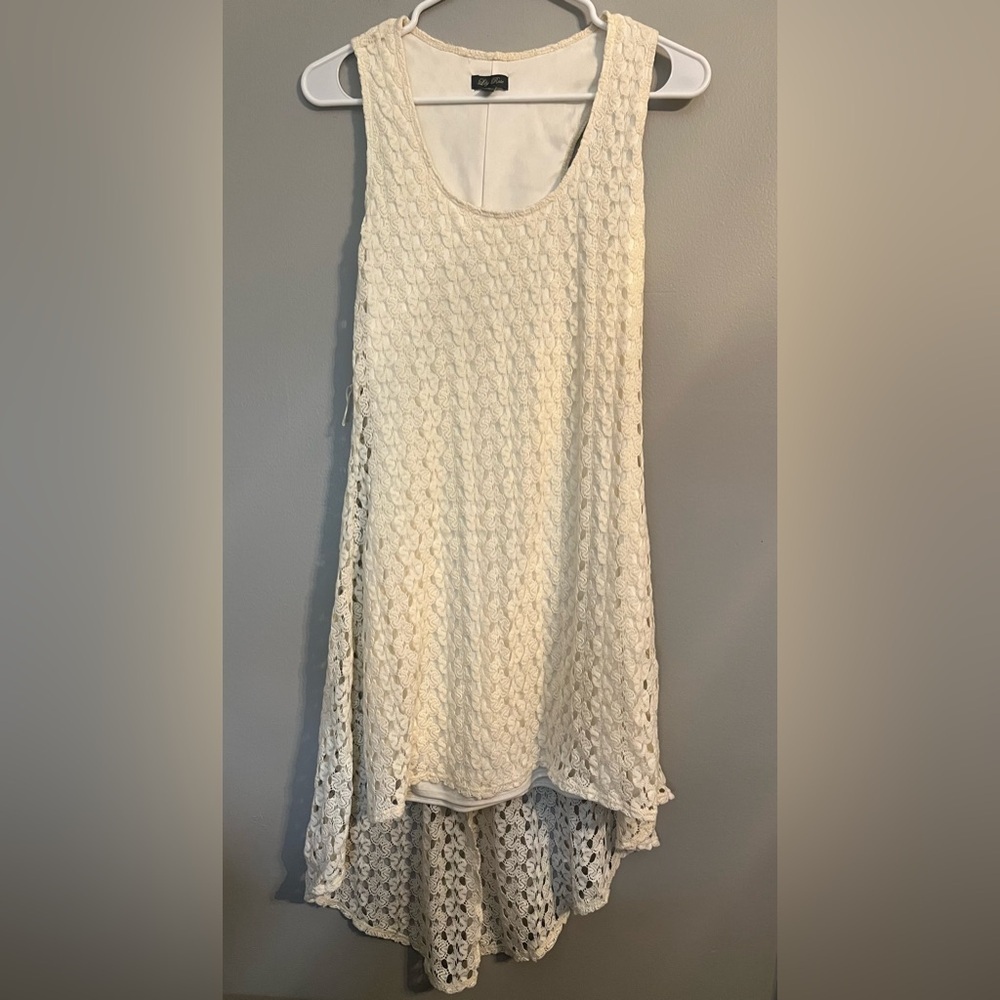 Lily Rose Cream Crochet High Low Sleeveless Dress Size S